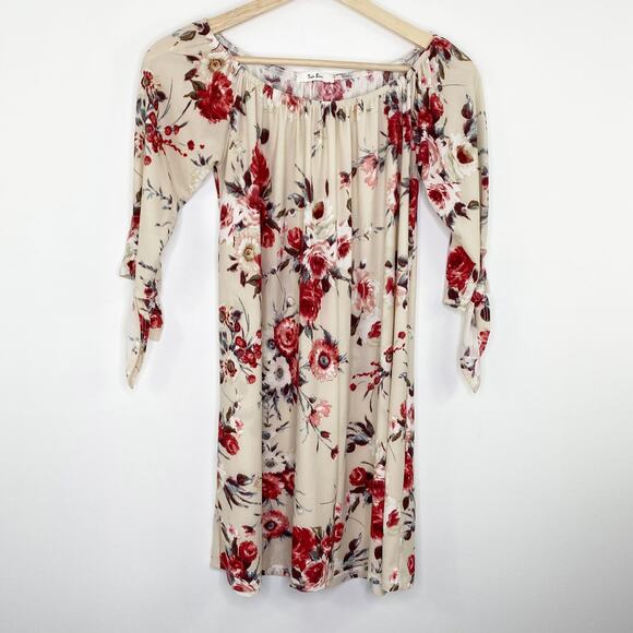 Tres Bien Cream Floral Print Off Shoulder Dress Women's Size Small S - Picture 1 of 7